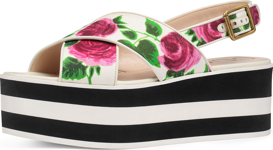 Gucci Peggy Rose-Print Platform Sandal Gucci Peggy Rose-Print Platform Sandal