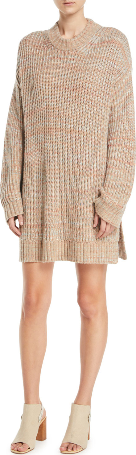 Elizabeth And James Orra Crewneck Oversized Ribbed Melange-Knit Pullover Sweater Tunic