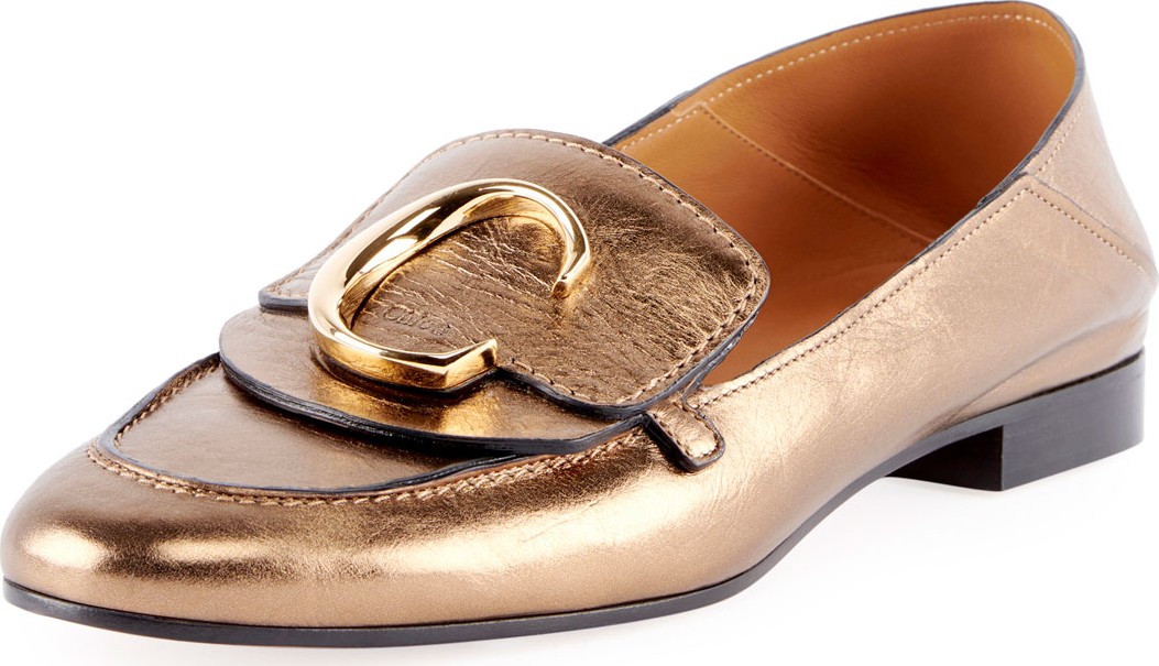 Chloe C Metallic Flat Fold-Down Loafers