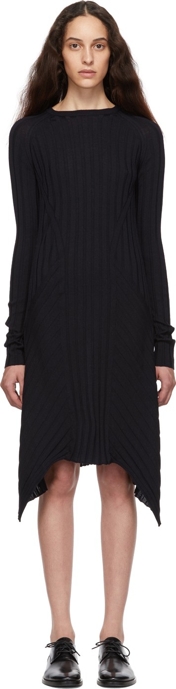 Helmut Lang Navy Fine Wool Rib Dress