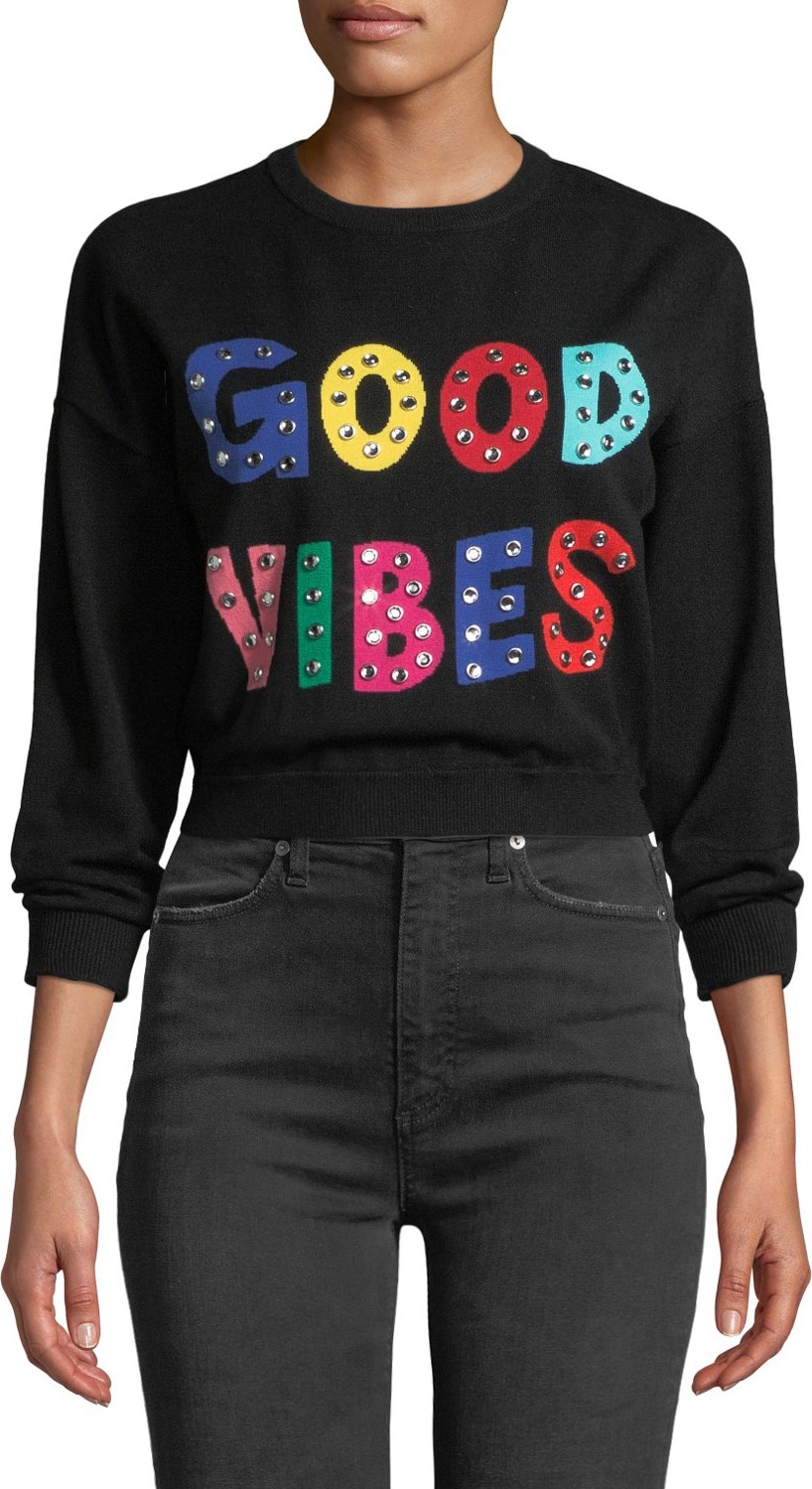 Alice + Olivia Leena Embellished Cropped Sweatshirt