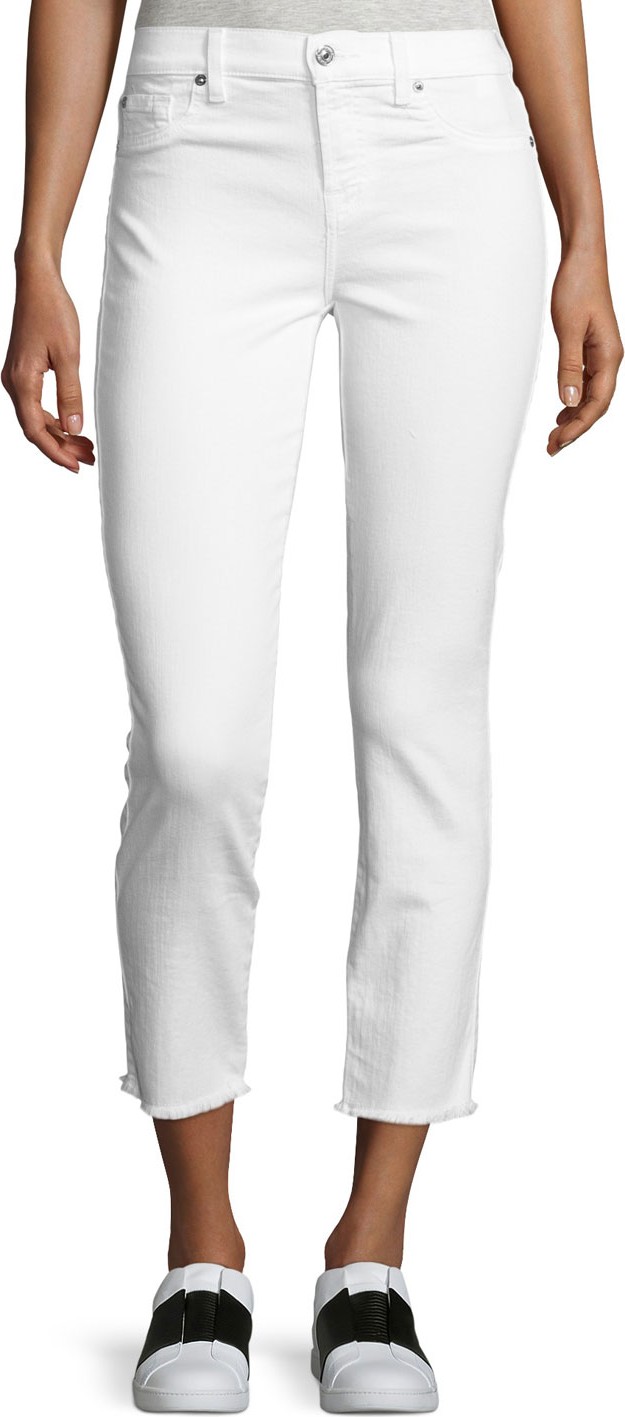 7 For All Mankind Roxanne Raw-Edge Ankle Skinny Jeans  White