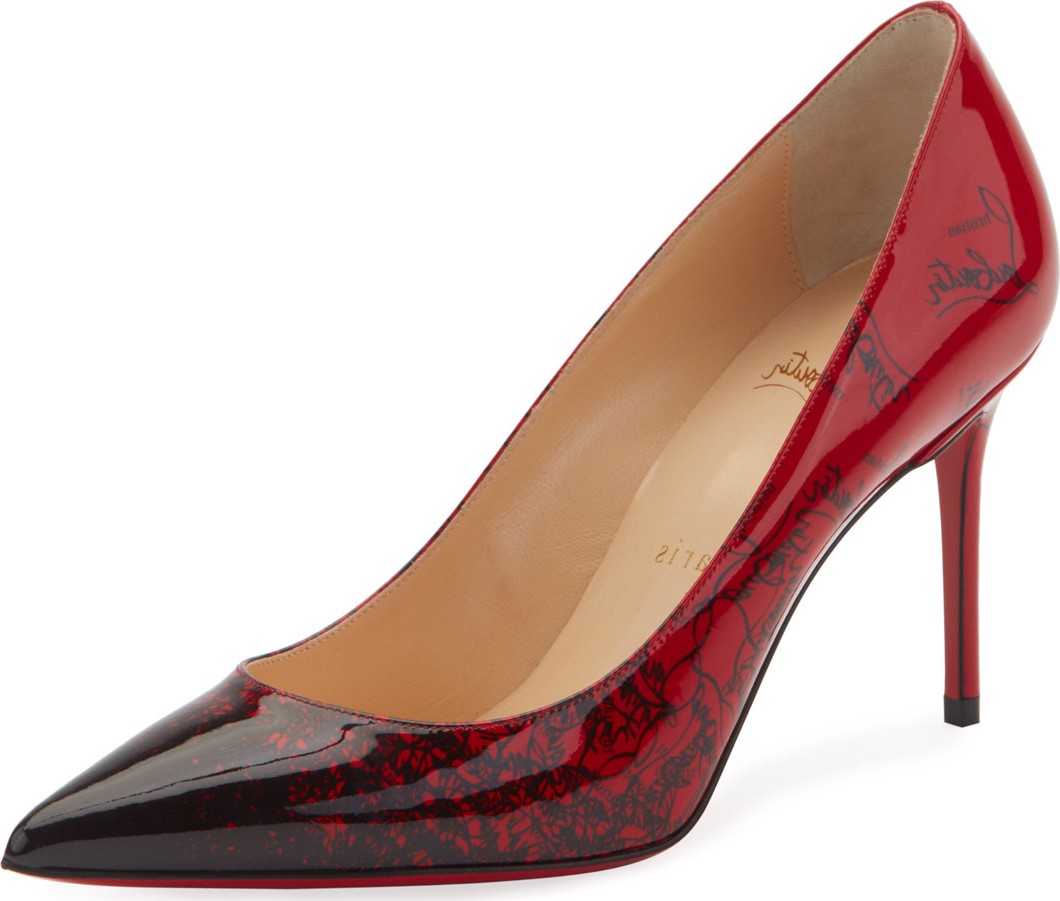 Christian Louboutin Decollete 554 Mid-Heel Patent Degraloubi Red Sole Pumps