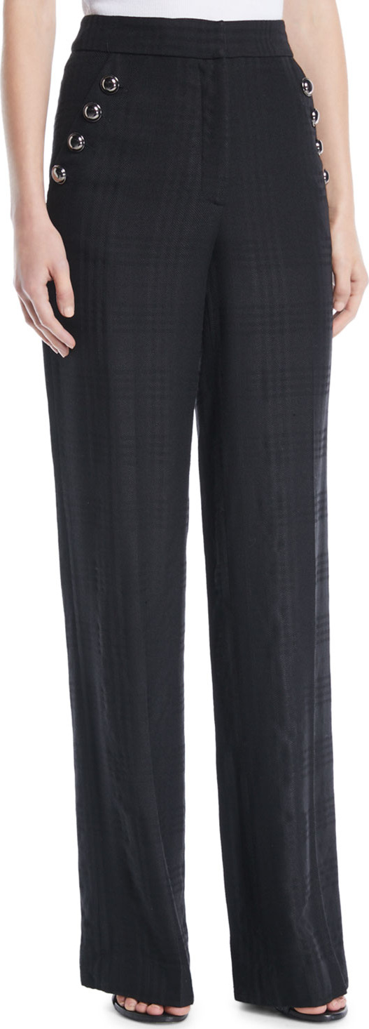 Veronica Beard Tuli High-Rise Check Straight-Leg Pants