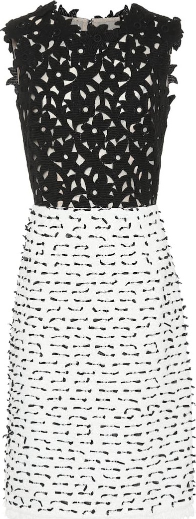 Oscar De La Renta Tweed and guipure lace shift dress