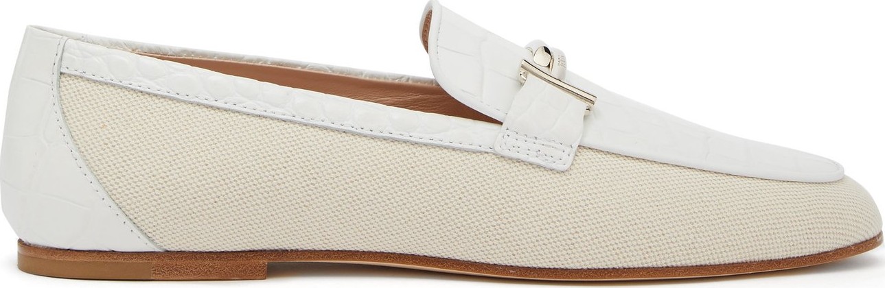 Tod's Double T-bar leather and canvas loafers