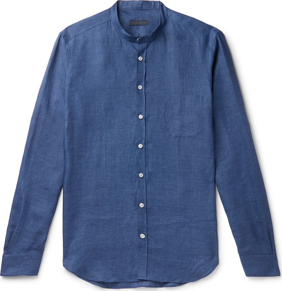Thom Sweeney Slim-Fit Grandad-Collar Linen Shirt