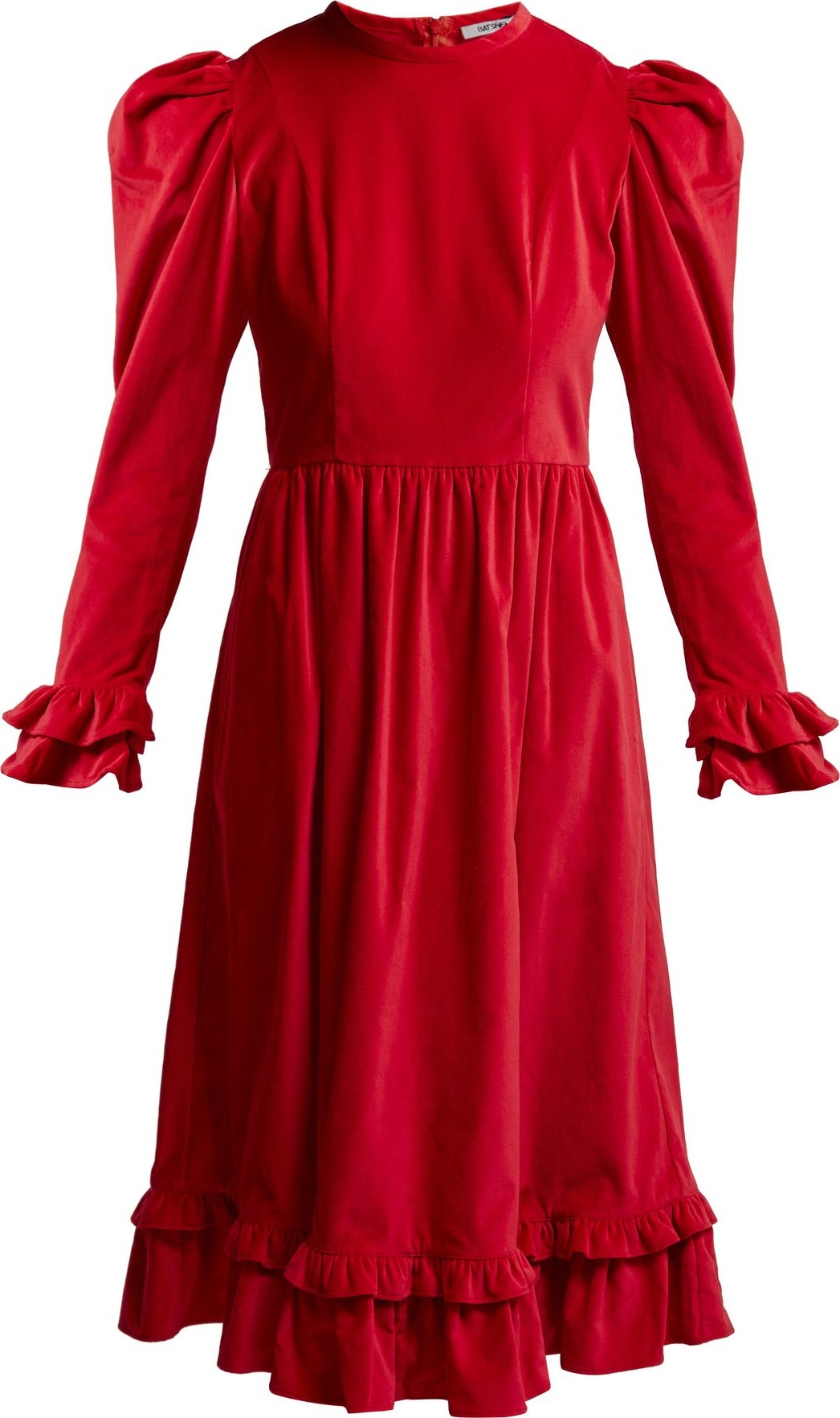 Batsheva Ruffle velvet prairie midi dress