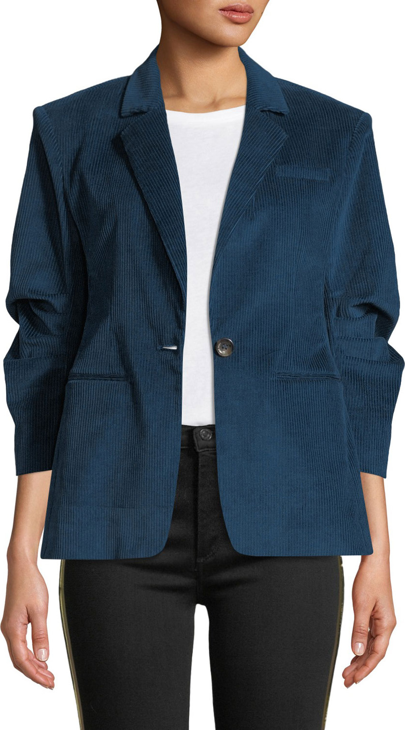 Cinq A Sept Khloe Corduroy Gathered-Sleeve Blazer