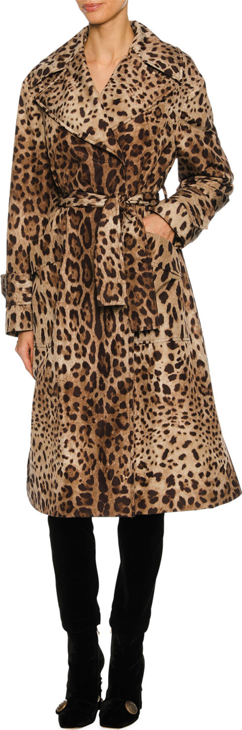 Dolce & Gabbana Leopard-Print Long Trench Coat