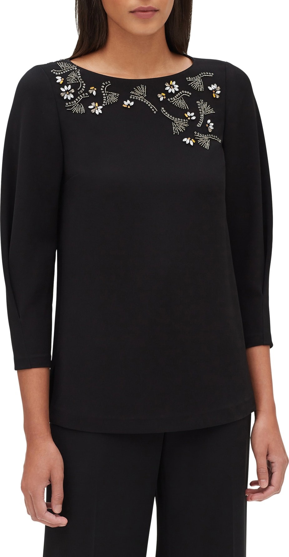 Lafayette 148 New York Caddie Embellished Finesse Crepe Blouse