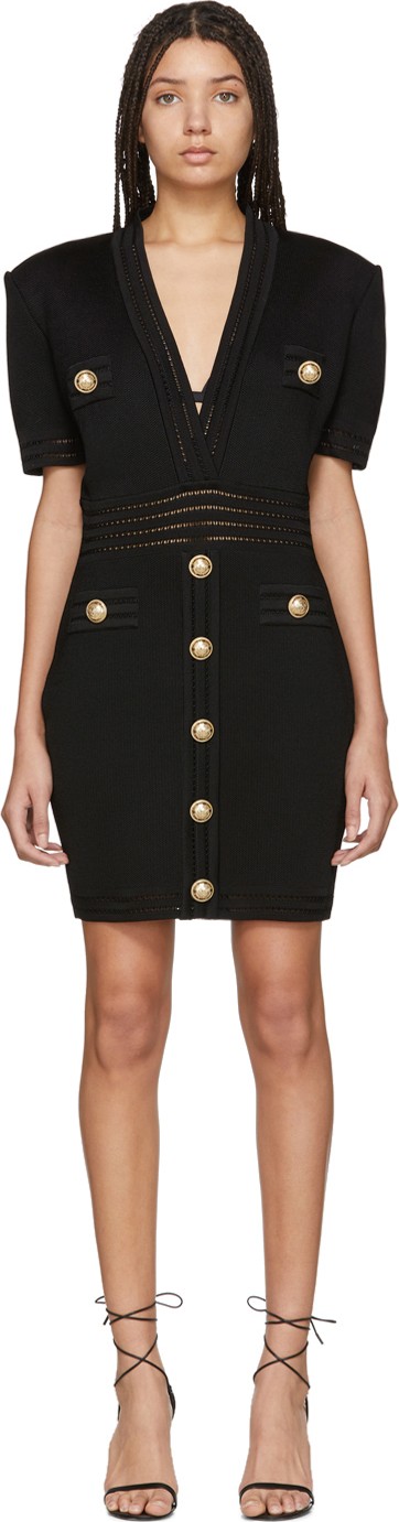Balmain Black Knit Short Dress