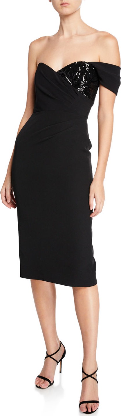 MILLY Esme One-Sleeve Italian Cady Sheath Dress w/ Sequin Embellishment
