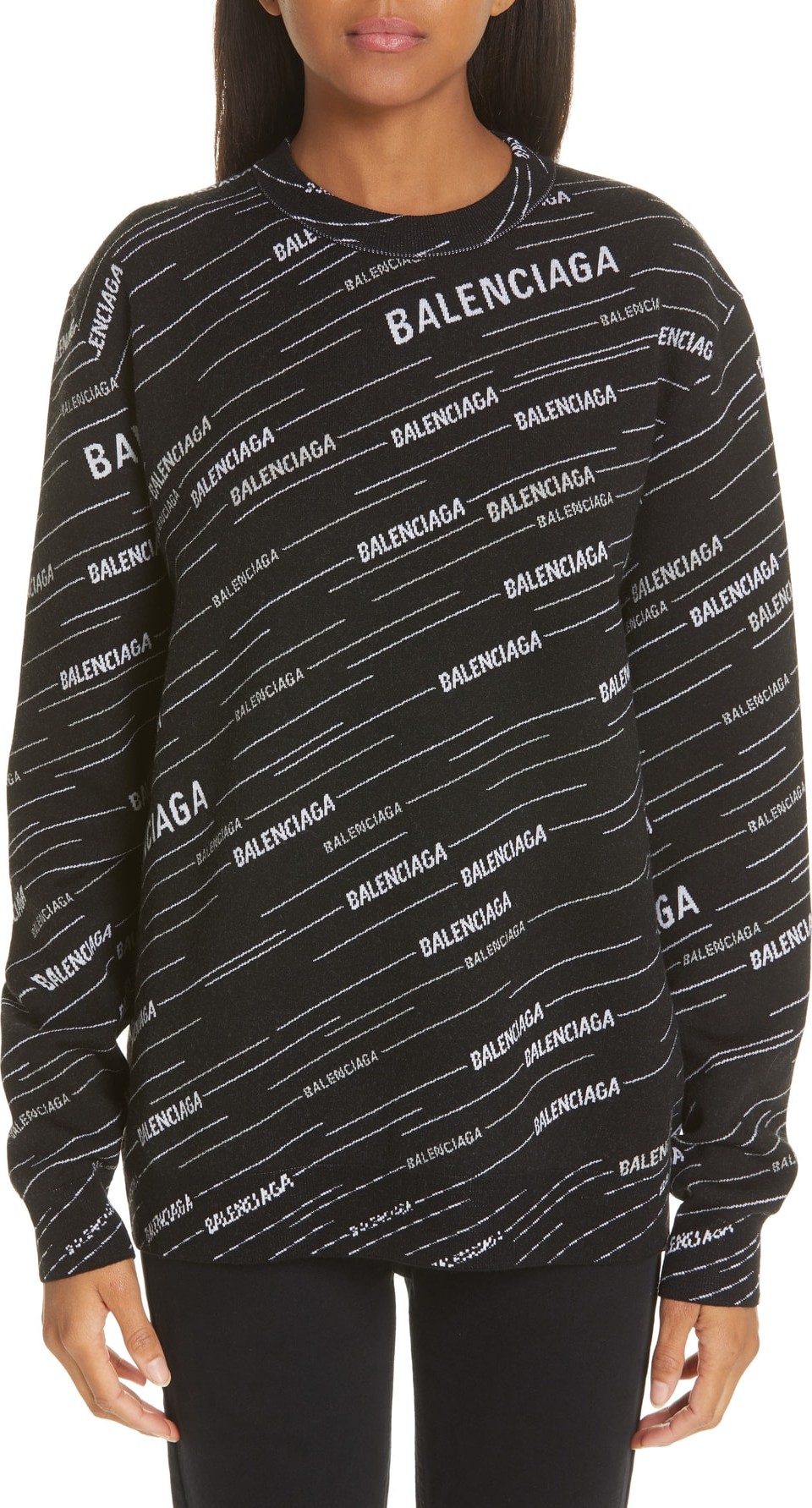 Balenciaga Logo Jacquard Wool Blend Sweater