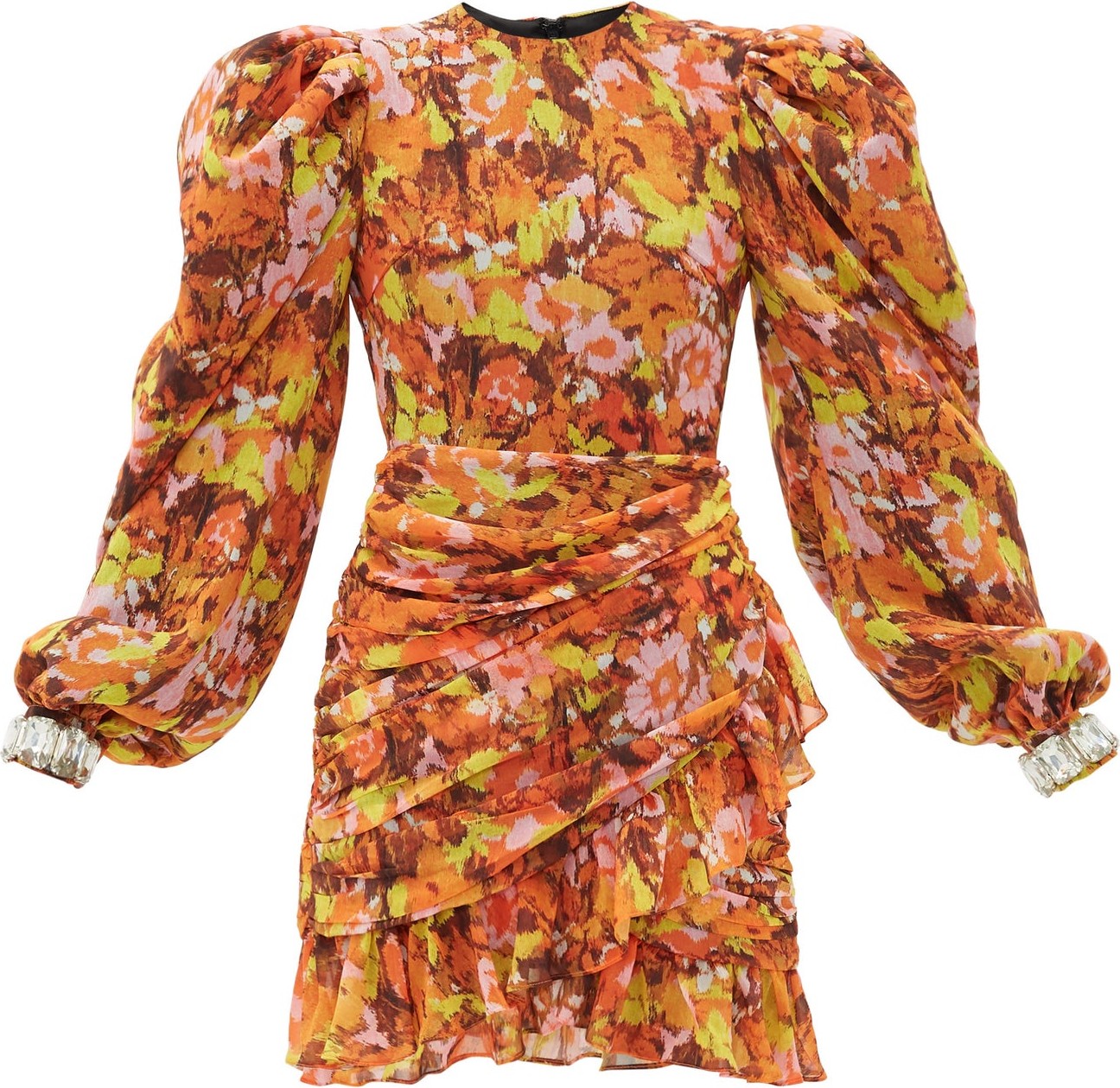 Richard Quinn Crystal-cuff floral-print chiffon mini dress