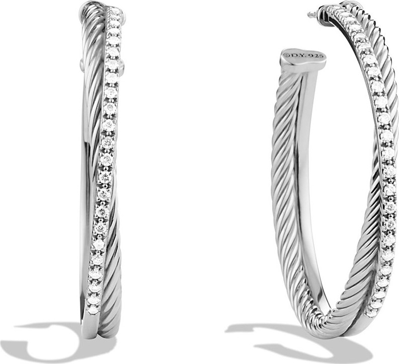 David Yurman Extra-Large Crossover Hoop Earrings with Diamonds