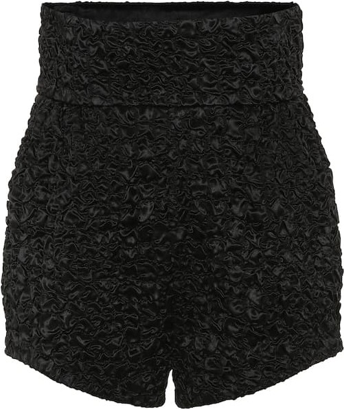 Saint Laurent Smocked satin high-rise shorts