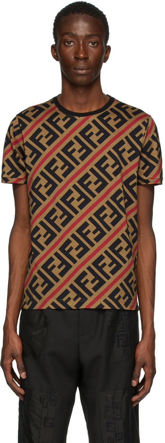 Fendi Beige & Red All Over FF T-Shirt