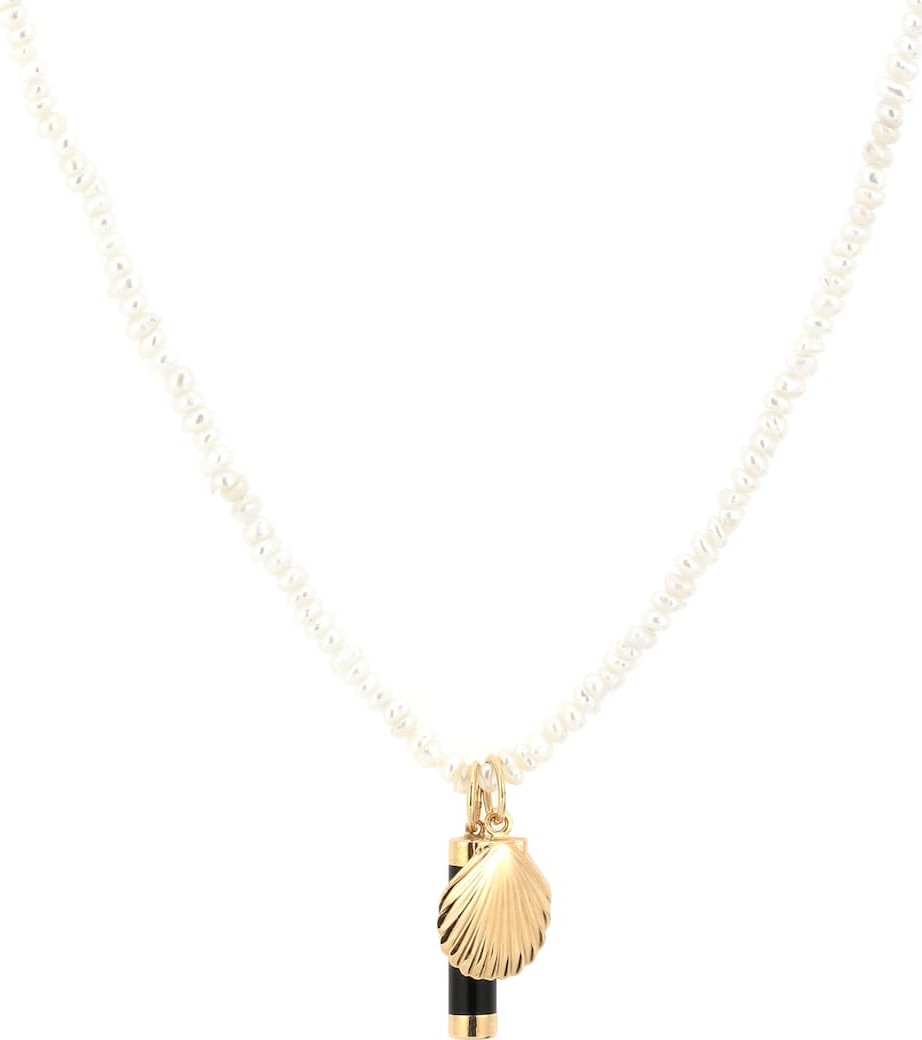 Loren Stewart La Dolce Vita 14kt gold necklace with onyx and freshwater pearls