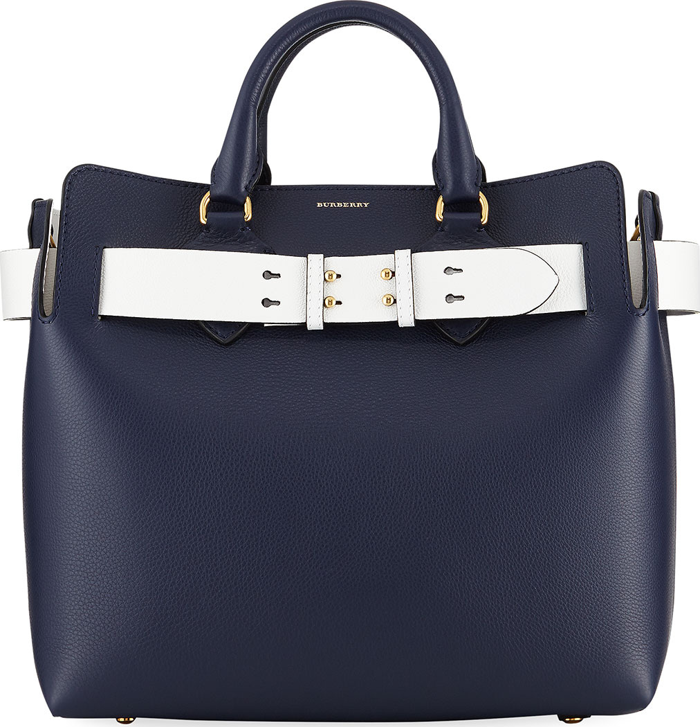 Burberry London England Marais Medium Belt Top Handle Bag, Navy
