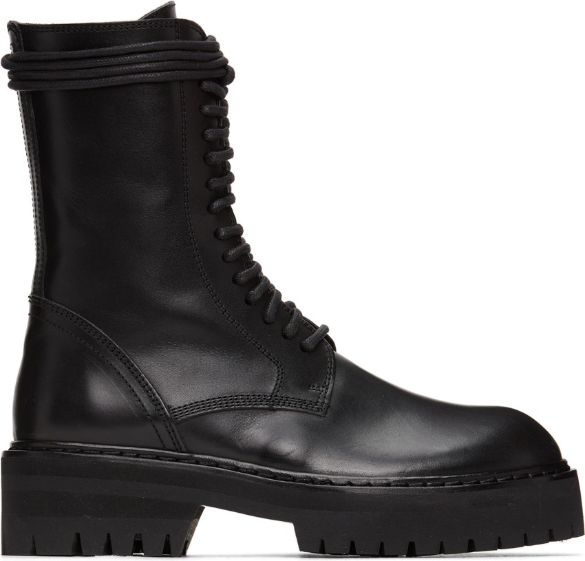 Ann Demeulemeester Black Lace-Up Lug Sole Boot