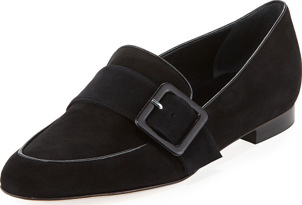 Manolo Blahnik Teno Flat Suede Buckle Loafer
