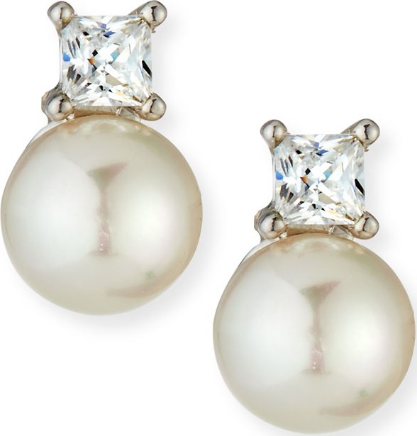 Majorica 10mm Manmade Pearl & Cubic Zirconia Stud Earrings