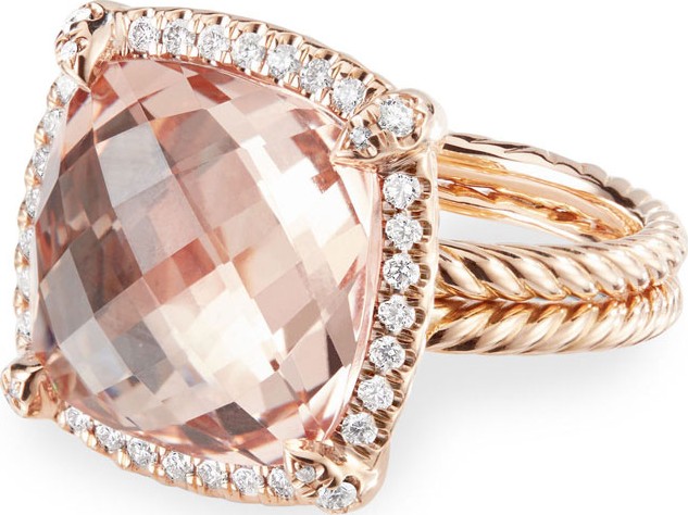 David Yurman Chatelaine 18k Rose Gold 14mm Morganite Ring, Size 5
