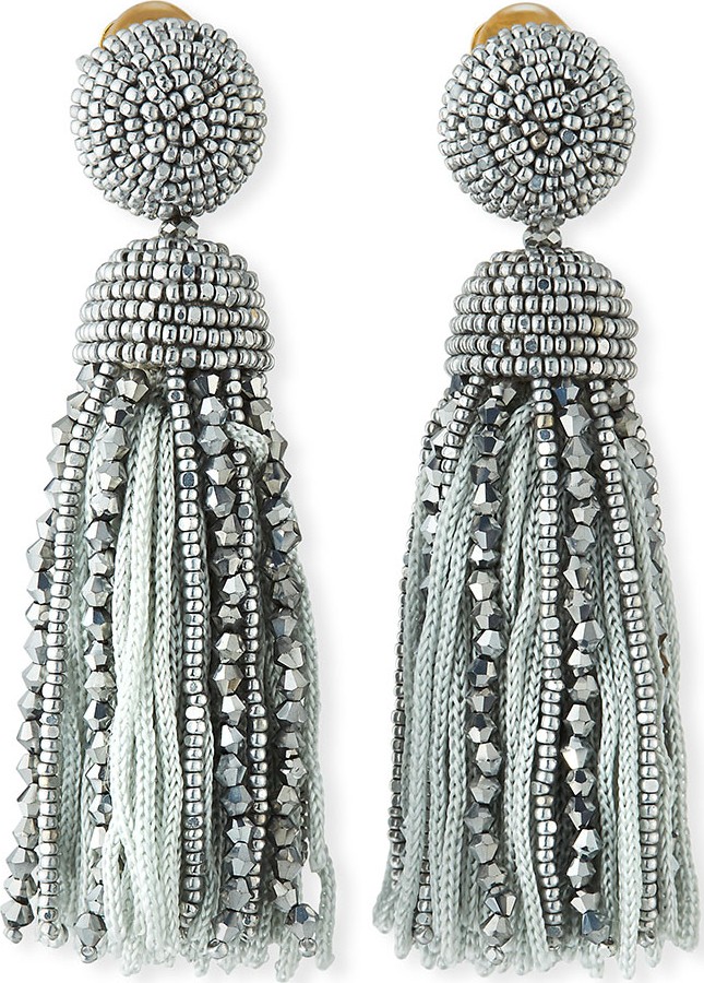 Oscar De La Renta Short Bead & Silk Tassel Clip-On Earrings