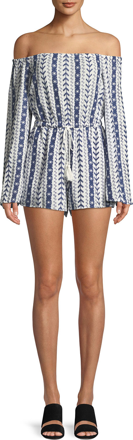 cupcakes and cashmere Amani Printed Off-the-Shoulder Romper