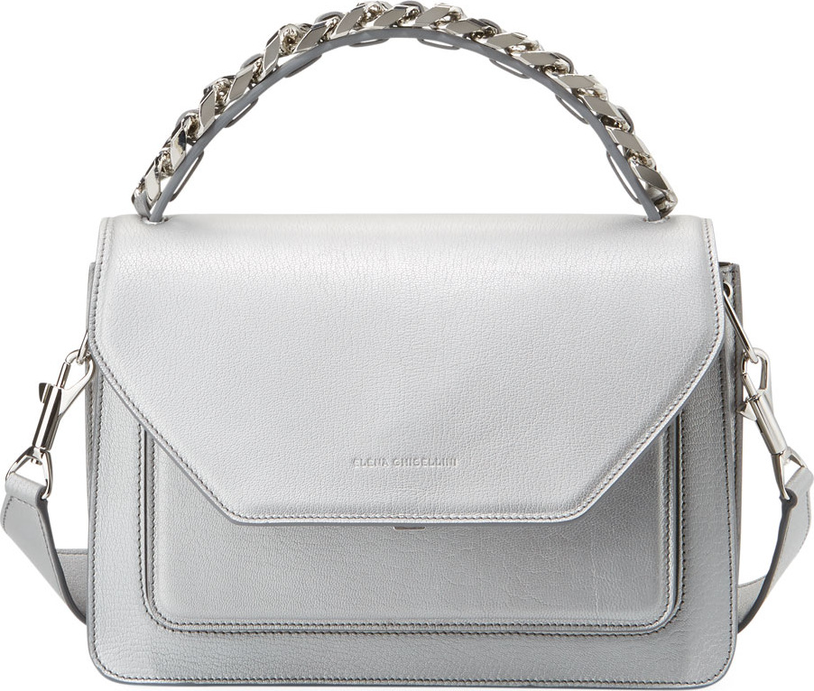 Elena Ghisellini Eclipse Medium Silver Madras Top Handle Bag