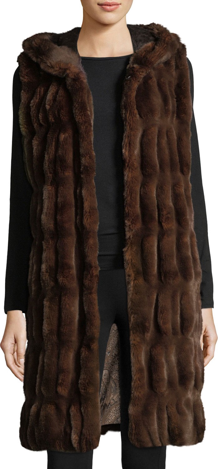 Fabulous Furs Couture Faux-Fur Hooded Long Vest