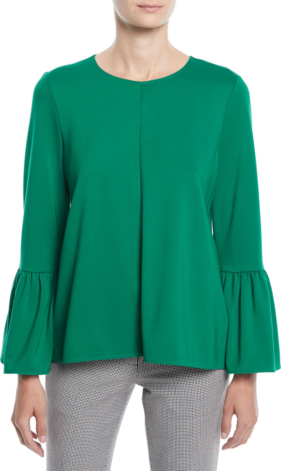Tibi Weston Crewneck Bell-Sleeve Top