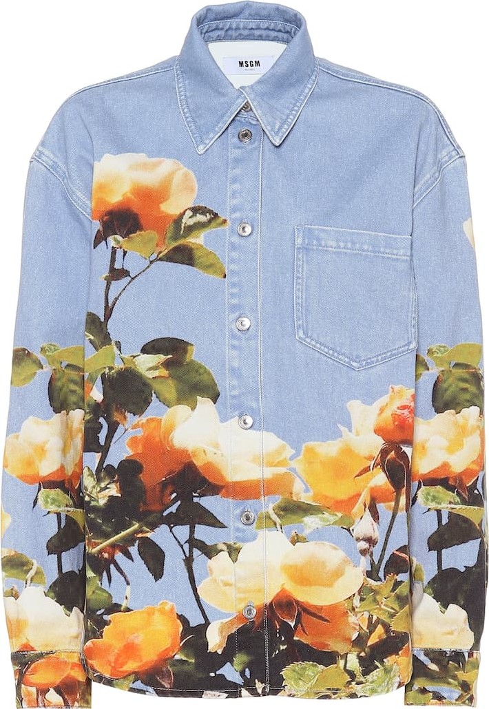 MSGM Floral-printed denim shirt