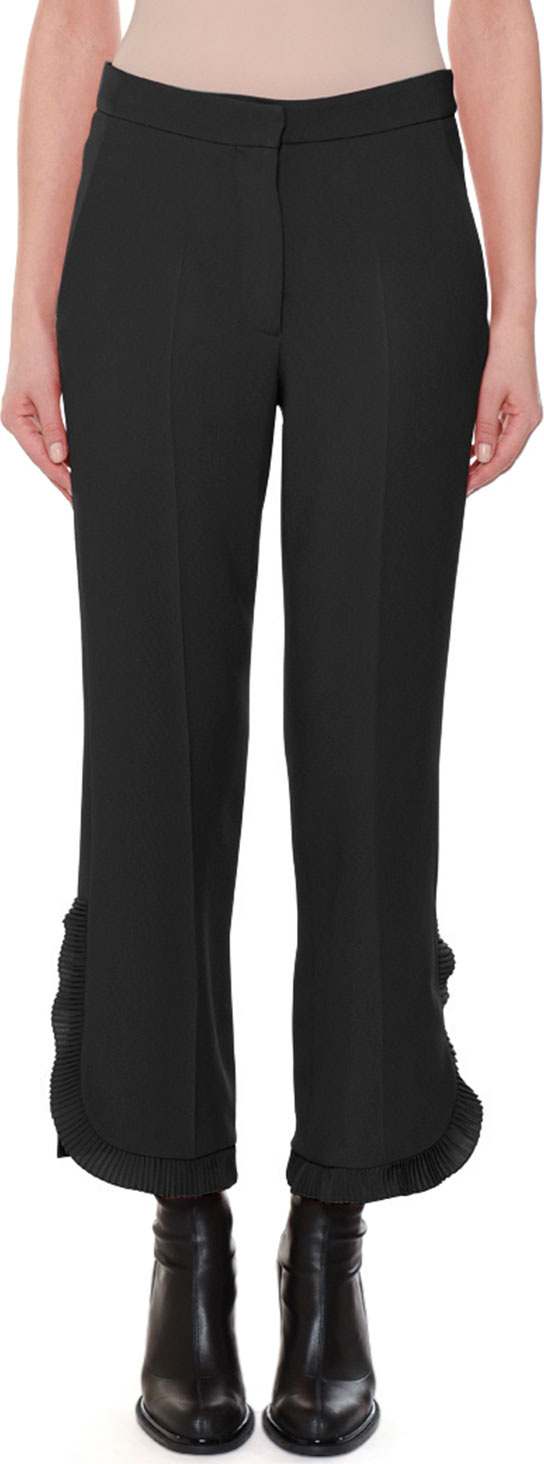 Stella McCartney Flat-Front Side-Ruffle Cropped Crepe Pants