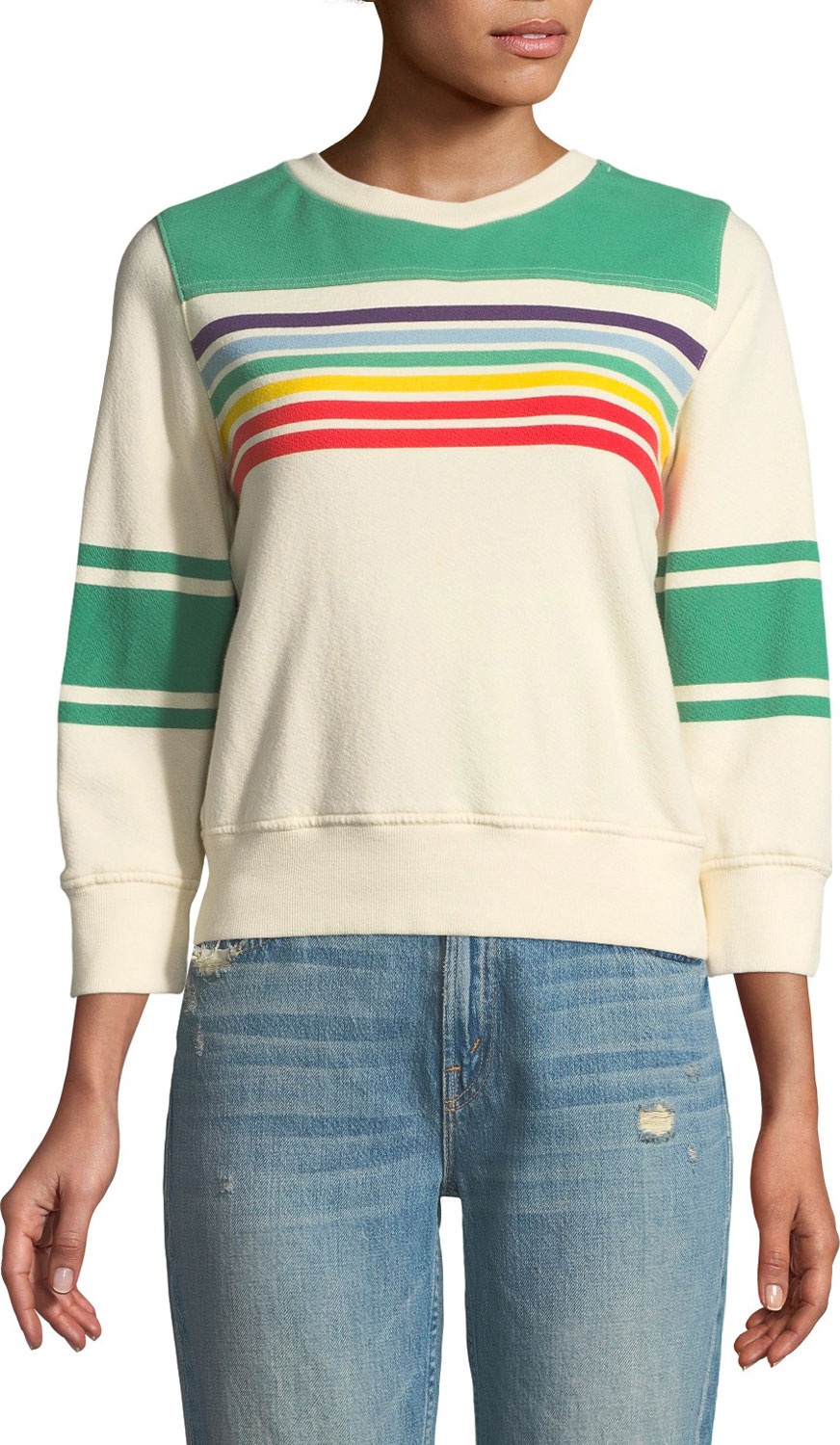 MOTHER Striped Long-Sleeve Crewneck Sweatshirt