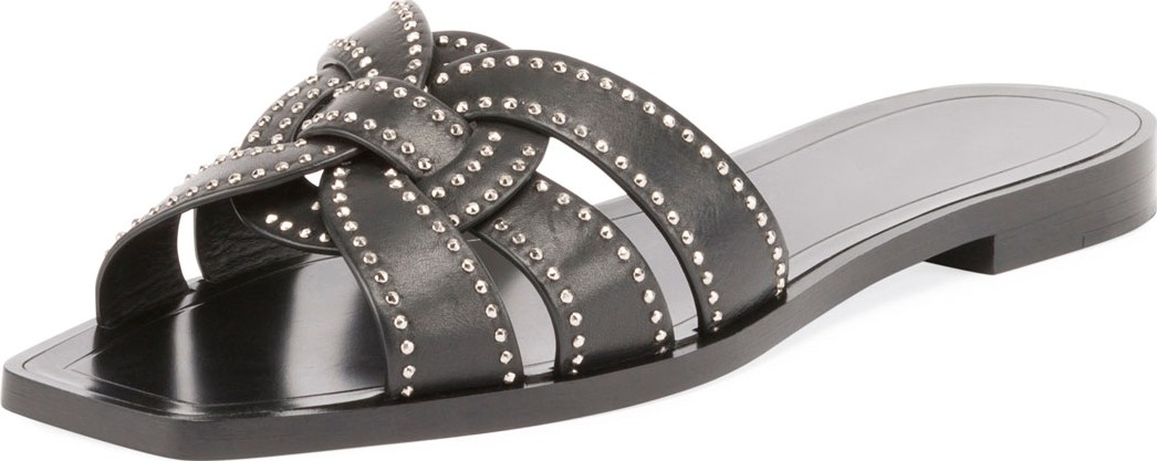 Saint Laurent Studded Flat Tribute Slide Sandal