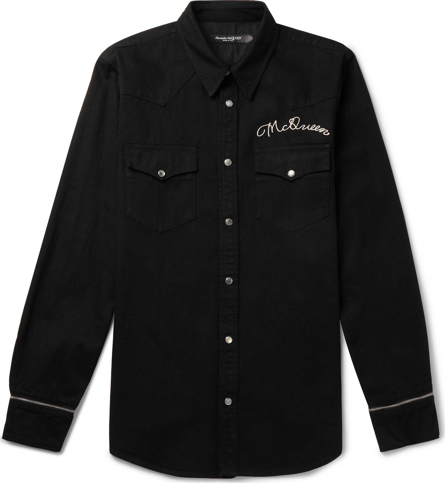 Alexander McQueen Slim-Fit Logo-Embroidered Denim Western Shirt