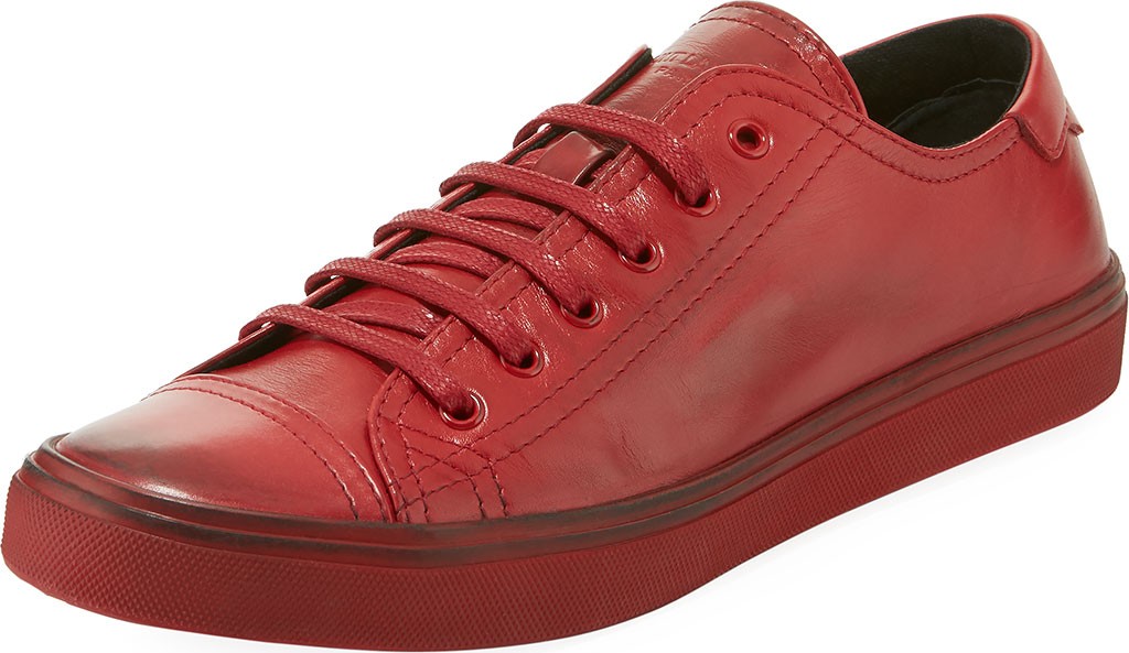 Saint Laurent Men's Distressed Jersey Leather Low-Top Sneakers