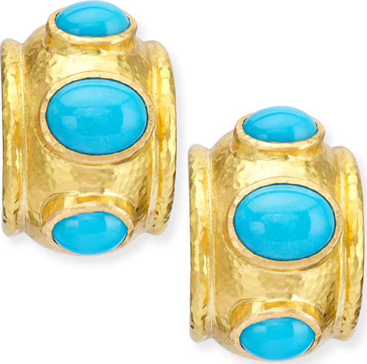 Elizabeth Locke Turquoise Huggie Hoop Earrings