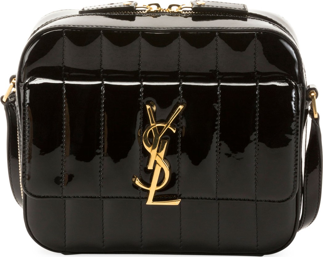 Saint Laurent Vicky Medium YSL Monogram Quilted Patent Camera Bag