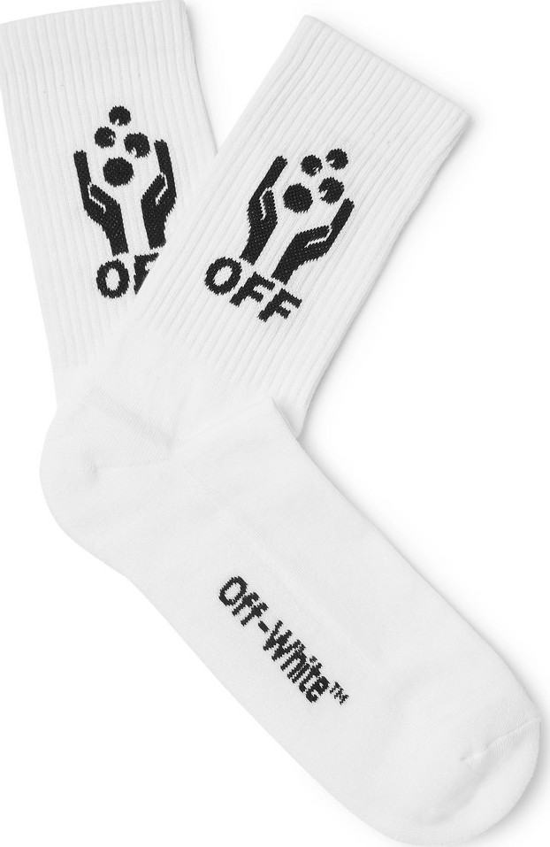 Off White Logo-Intarsia Stretch Cotton-Blend Socks