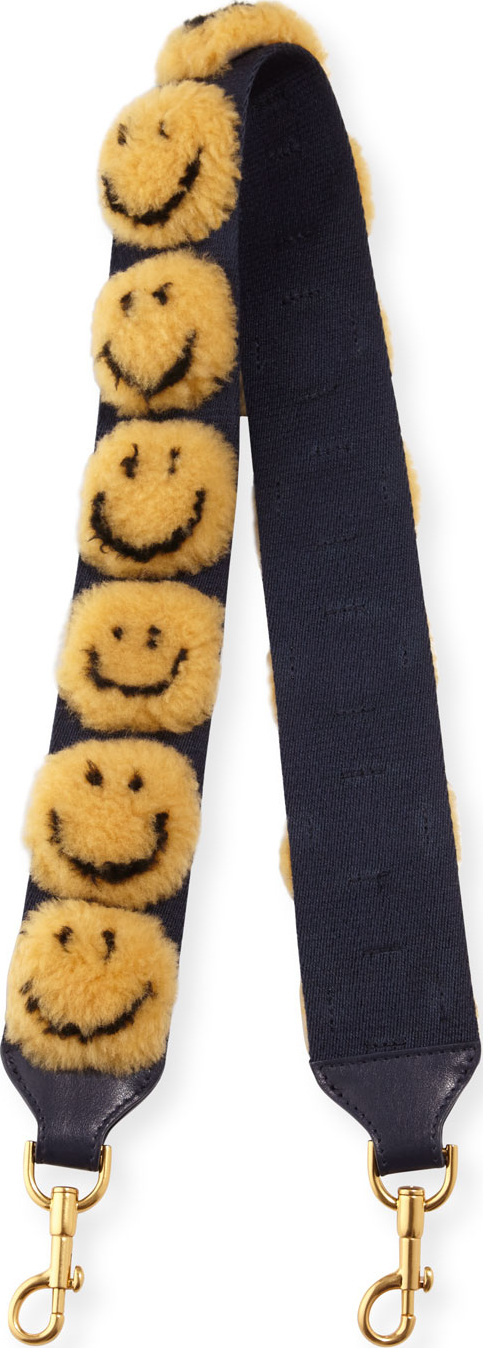 Anya Hindmarch Pompom Smiley Shoulder Strap for Handbag, Mustard