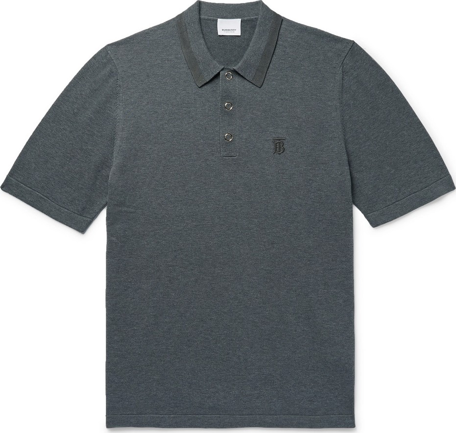 Burberry London England Contrast-Tipped Mélange Cotton Polo Shirt