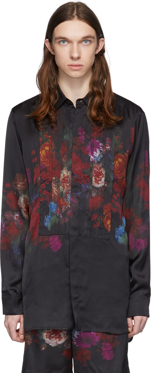 Dries Van Noten Black Floral Print Shirt
