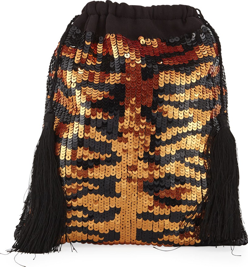 Attico Full Sequin Tiger Pouch Bag