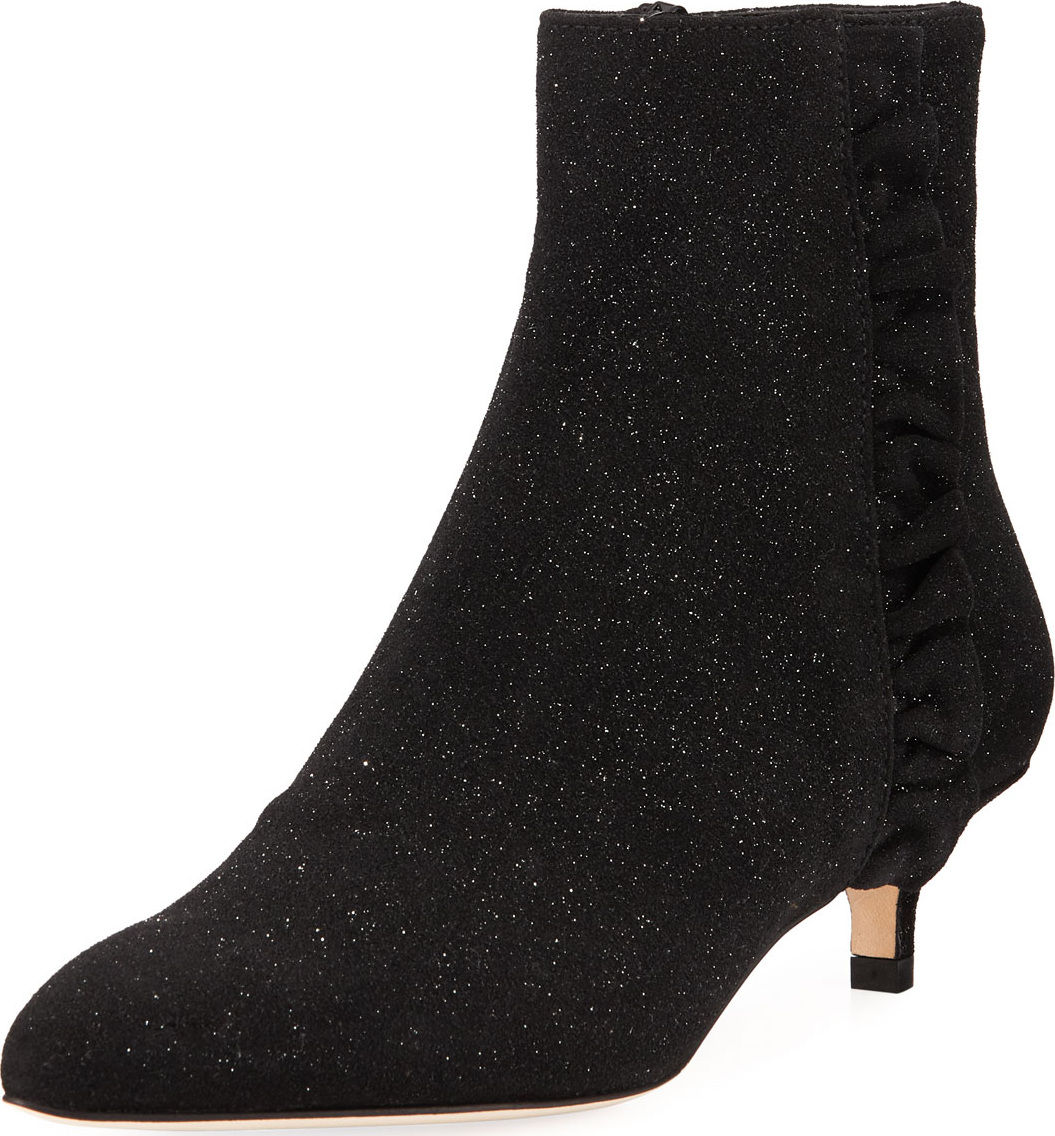 Sesto Meucci Bayley Ruffle Glittered Booties, Black Metallic