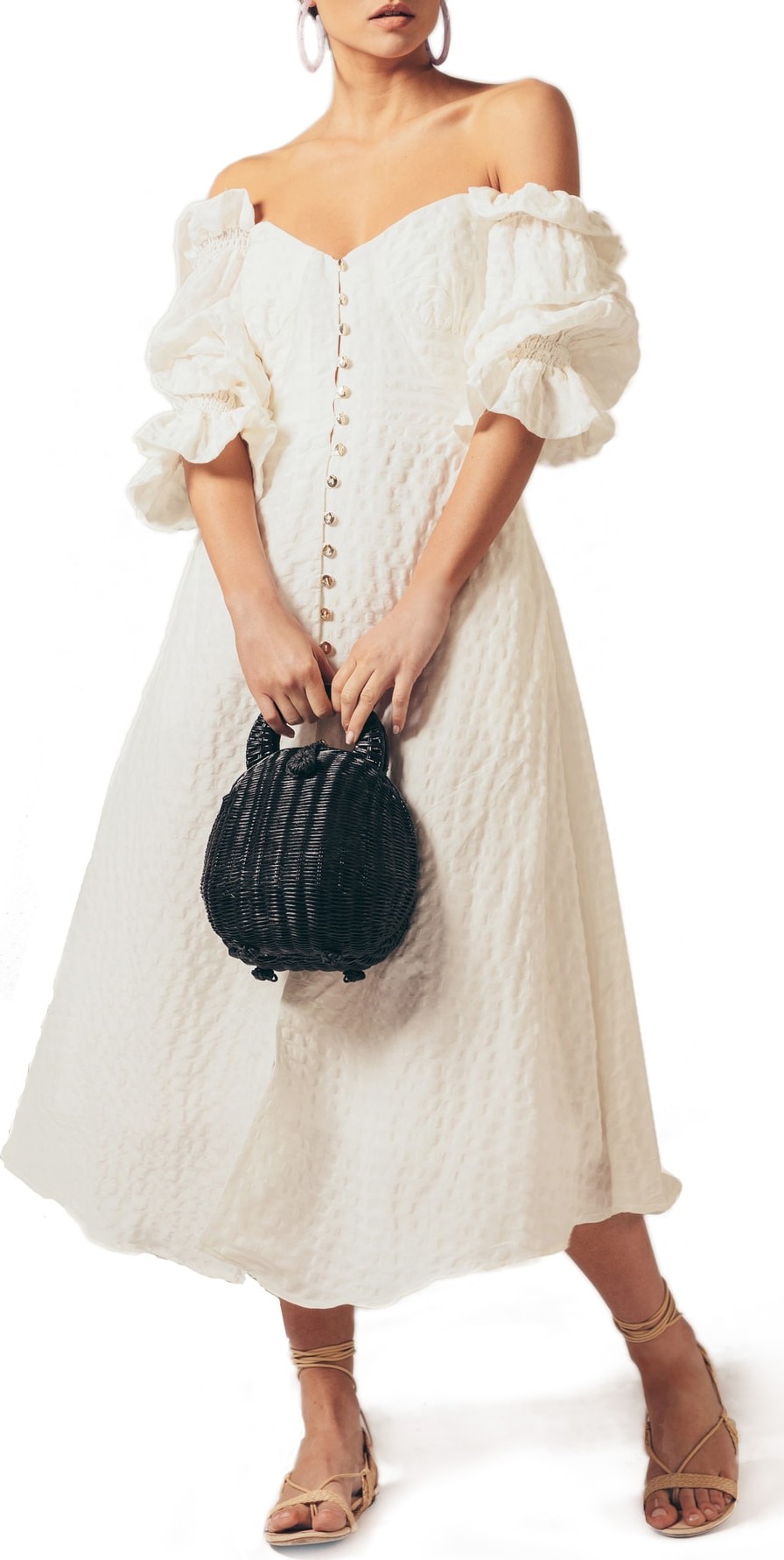 Cult Gaia Simona Off the Shoulder Seersucker Midi Dress