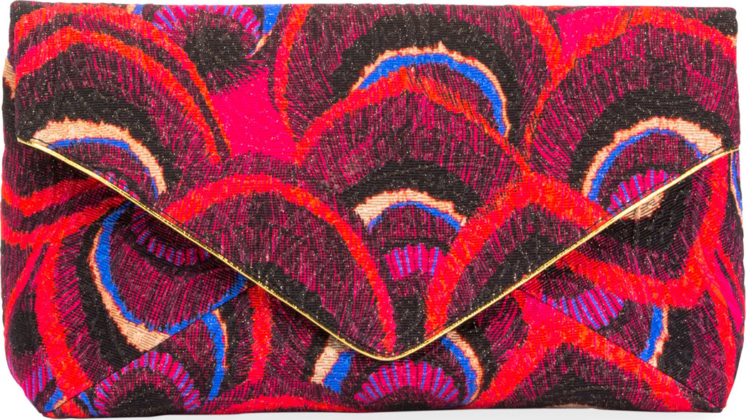 Dries Van Noten Feather-Print Canvas Envelope Clutch Bag