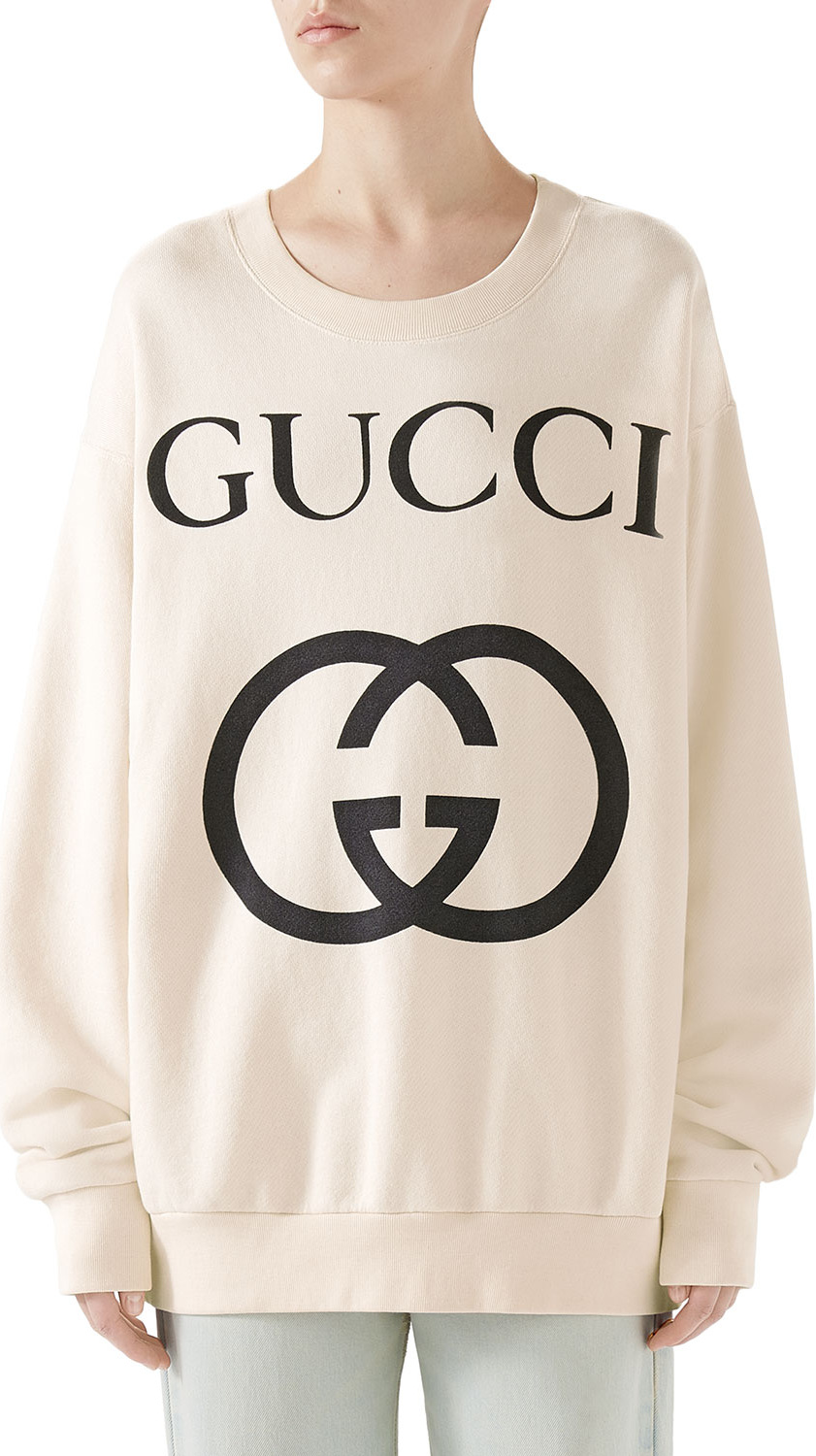 Gucci Heavy Felted Cotton Jersey Oversized Sweatshirt w/ Interlock GG Print